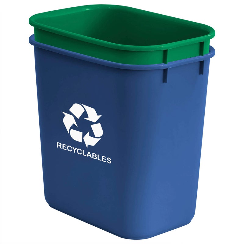 Acrimet Wastebasket Bin for Recycling and Waste, 6.75 Gallon/ 27 Quart/ 24 Liter (Plastic) (Green and Blue) (Set of 2) - Image 2